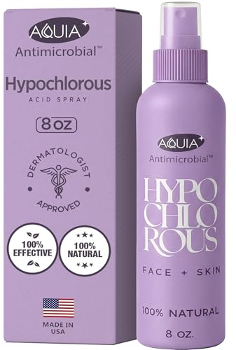 Aquia Hypochlorous Acid Spray for Face and Skin; Facial Cleanser | 8oz Face Mist Hypochlorous Acid Spray for Skin, Acne, Rash, Eczema, Wound | Antimicrobial Facial Cleanser Acne Sprays; Purple 8oz