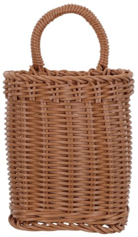 PRETYZOOM Wall Basket Imitation Rattan Woven Hanging Storage Basket Small Wall Storage for Kitchen Bathroom Office Vegetables Sundries Books Stationery 16.50 X 13.50 X 10.50 Cm
