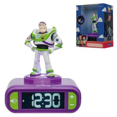 LEXIBOOK, Disney Toy Story Buzz Lightyear, Despertador Digital, Figura de Luz Nocturna 3D, Efectos de Sonido, Pantalla LCD Retroiluminada, Función de Repetición de Alarma, Morado y Verde, RL800TSLXB