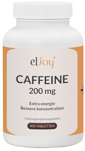 Koffein Tabletten 200 mg, hochdosiert, 400 Stück, elJoy | Ohne künstliche Farb- und Aromastoffe, gluten- und laktosefrei, hergestellt in der EU