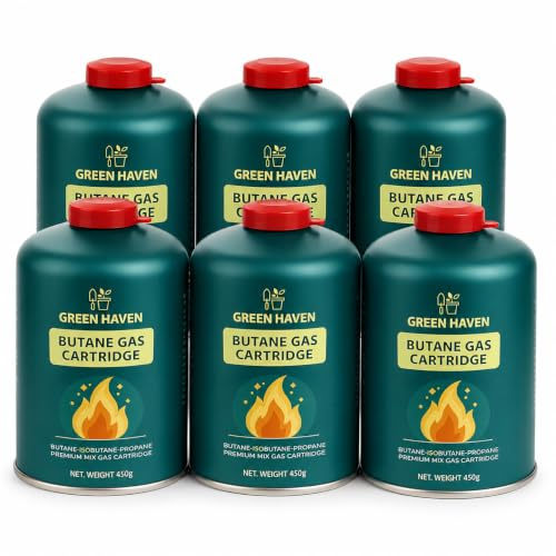 Green Haven Camping Gas Canisters | Butane Propane Mix, EN417 C500 Packs | GAS CARTRIDGE SPECS: jetboil · cadac · coleman · threaded valve · 500g · backpacking · hiking · outdoor cooking