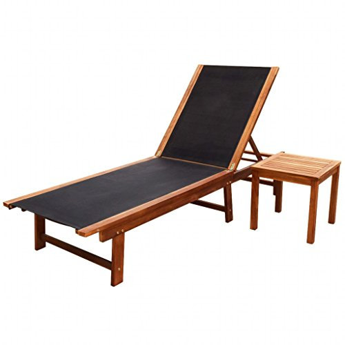 Festnight Sonnenliegen mit 1 Tisch | Gartenliege mit Verstellbare Rückenliege aus Akazienholz | Lounge Liege Relaxliege Outdoor für Garten Terrasse Balkon Camping