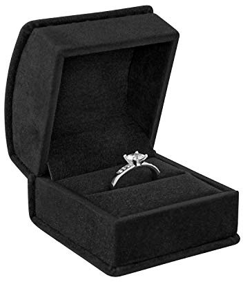 Noble Luxurious Suede Ring Jewellery Box with Matching Two Piece Packer with Ribbon for Engagement, Proposal or Special Occasions. (Black, Single Ring Box)