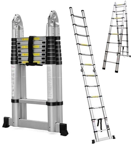 5M(2.5+2.5M) Teleskopleiter Mehrzweckleiter A Rahmen & Gerade Leiter Fingerklemmschutz Stehleitern Auszeihleiter Klappbar Aluleiter Antirutsch bis 150 KG/330 Pfund Belastbarkeit