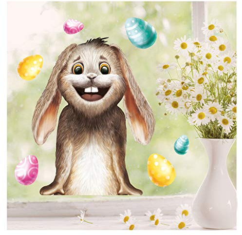 Wandtattoo Loft Fensterbilder Frühling Selbstklebend Hase & Ostereiern Motiv – A4 Bogen, Wiederverwendbar – Deko Frühling, Frühlingsbild Fenster, Fensterdeko Frühling, Fensterbild Ostern