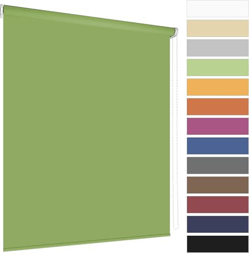 Rollo ohne & mit Bohren Sonnenschutz für Fenster Tür Blickdicht lichtdurchlässig B150 x H180 cm Stoff Grün, Klemmfix Kettenzugrollo Seitenzugrollo Klemmrollo Tageslichtrollo Klemmträger