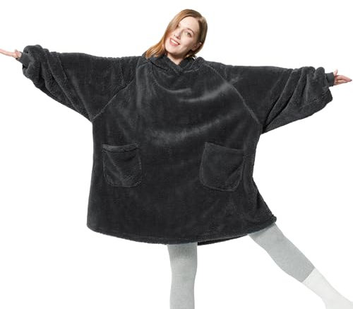 BEDSURE Hoodie Decke mit Ärmeln - Kuschelpullover als Geschenke für Frauen - Tragbare Decke zum Anziehen Erwachsene Kuscheldecke mit Ärmeln Weich Warm Geschenke für Freundin Mütter, Anthrazit 95x85cm