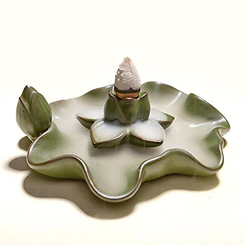 Räucherwasserfall Rückfluss Räuchergefäß Halter Wasserfall Lotus-Platte Mit Stand Weihrauchbrenner Keramik Rückflow-Wasserfall-Kegel-Zenser Zen-Handwerk Buddhistische Meditationsdekoration Für Zuhause
