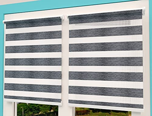 TROYAHOME® Doppelrollo Klemmfix Ohne Bohren Duo Rollo Fenster Rollo Easyfix (Meliert Schwarz, 75 x 150 cm (Stoffbreite 72 cm)