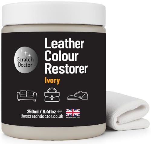 Scratch Doctor - Riparatore di colore in pelle, facile da riparare e ricolorare in pelle sbiadita o usurata, divani, sedie, borse, scarpe, stivali da sella (avorio, 250 ml)