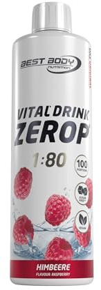 Best Body Nutrition ZEROP Vital Zuckerfreies Getränkekonzentrat Sirup Himbeere Ohne Aspartam 500 ml ergibt 40 L Getränk Fitness Drink mit Vitaminen B1 B6 Niacin Kalorienarm Wassersprudler | Zuckerfrei, ohne Aspartam, kalorienarm, mit Vitamin B1, B6 und Niacin, Mischverhältnis 1:80, Geschmack Himbeere