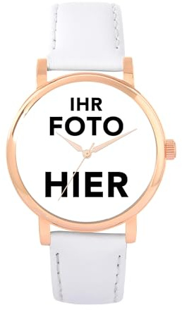 Toff London Personalisierte Fotogeschenke für Frauen, Analoganzeige, Uhr mit japanischem Quarzwerk und Roségoldgehäuse, individuell gefertigte Uhr mit Gravur