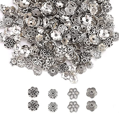 HERZWILD Perlenkappen 200g Schmuckperlenkappen für Armbänder zum Basteln Bastelperlen Set mit Loch zum Auffädeln Schmuckzubehör (silber-A)
