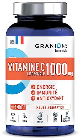 GRANIONS| Vitamine C Liposomale 1000 mg | Contribue au fonctionnement normal du système immunitaire et à réduire la fatigue | Haute Absorption | Fabrique en France | 60 comprimés