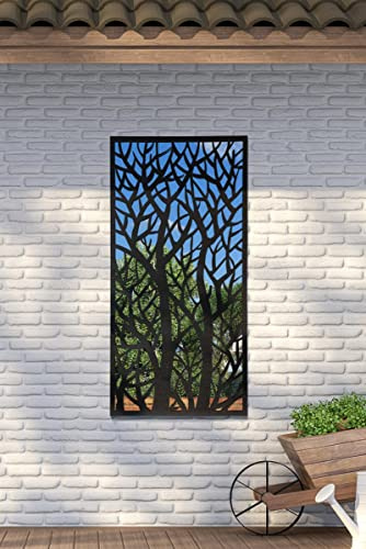 MirrorOutlet Metall-Gartenspiegel, extra groß, Baum-Effekt, schwarz, 120 x 60 cm