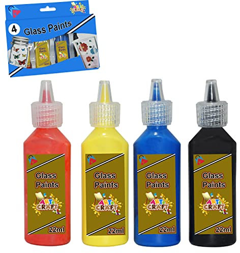 SRV Hub® Glasfarben, Farbflaschen (22 ml, 24.1 g) für Weingläser, Glühbirnen, DIY-Malerei, Kunst und Handwerk für Kinder ab 3 Jahren, 4 Stück