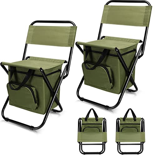 Jerify 2 Pcs Fishing Chair with Cooler Bag Multi-Function Foldable Compact Fishing Stool Hunting Chair Portable Backrest Stool with Folding Backpack for Finishing Camping Hunting Travel(Green)