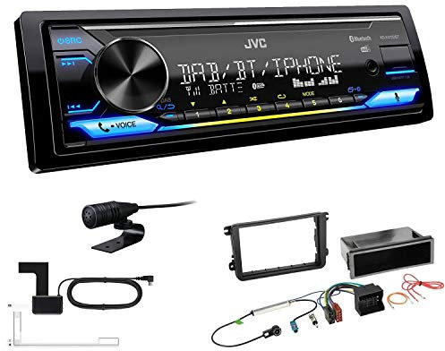 JVC KD-X472DBT 1-DIN Autoradio Bluetooth USB inkl DAB Antenne Einbauset passend für Volkswagen VW T5 Transporter bis 2015 schwarz Runde Ecken