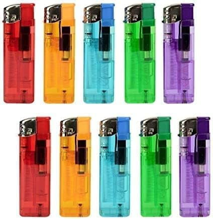 Meown Multicolour Electronic Lighters, Refillable & Child Safe with Adjustable Flame, Transparent & Long-lasting, Ideal for BBQ, Camping & Kitchen (Pack of 10)