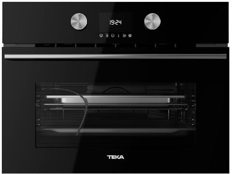 TEKA Horno Compacto Multifunción de Vapor de 59,5 cm, Sistema de Limpieza HydroClean, Función Slow Cook, Depósito de Agua, 15 Funciones de Cocinado, 44 L, Color Negro, Modelo HLC 8470 SC