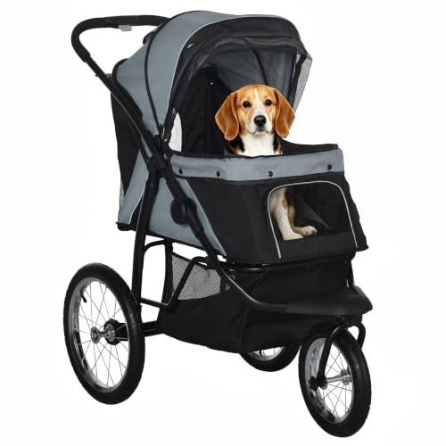 PawHut Dog Pram Dog Stroller Foldable for Medium, Small Breeds Grey