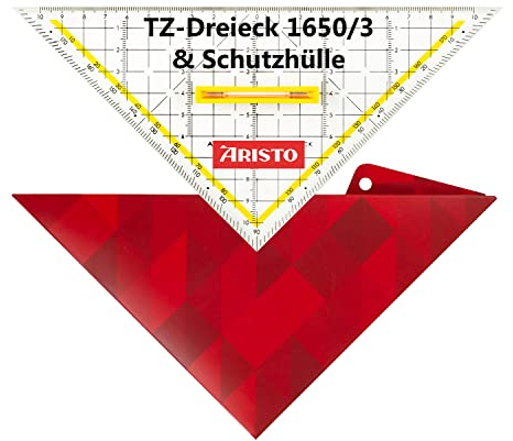 Aristo AR18053B TZ-Dreieck AR1650/3 inkl. Geocover Schutzhülle (Hypotenuse 22,5cm, lösbarer Griff, Tuschenoppen, Geocover mit Lochung und Magnetverschluss) basic