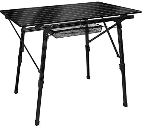 NAIZY Campingtisch Klappbar 90x52x45 cm Klapptisch Camping Höhenverstellbar Tapeziertisch 3 Teilig Alu Faltbar Folding Table mit Anti-Rutsch-Füße Falttisch inkl. Tragetasche Reisetisch, Schwarz