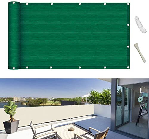 Balkon sichtschutz 70 x 650 cm Sonnenschutz atmungsaktiv Tennisblende Schattiernetz Sichtschutz mit Ösen und Kabelbinder für Balkon Zaun Terrassen Garten, Dunkelgrün