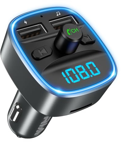 ORIA Bluetooth 5,3 FM Transmitter, Kabelloser Auto Radio Transmitter Adapter mit 2 USB Aufladung, Freisprechen KFZ Radio Adapter, Unterstützt TF Karte & USB-Stick Musik Spielen - Militärgrün