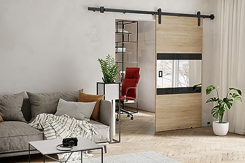 KIER FURNITURE MIA Schiebetür – Schiebetür Komplettset Schiene Komplettset Mit Tür – Zimmertüren Mit Zarge Komplett - B106xH205xT1,6 cm - Sonoma-Eiche
