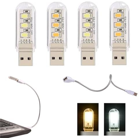 USB Schwanenhals, Mini LED USB Lampe, USB-Leselampe, Computerlampe LED Lampe USB Anschluss, USB Schwanenhals Lampe, Flexible Tastaturlicht, 4 Gemischte LED USB Licht (2 Weiß + 2 Warmes Gelb)
