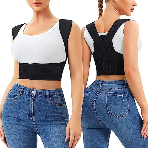 Junlan Rücken Geradehalter Haltungskorrektur Rücken Damen und Herren Schultergurt Haltungstrainer Posture Corrector Verstellbare Rückenstütze für Nacken, Schulter (Schwarz,XS-S)