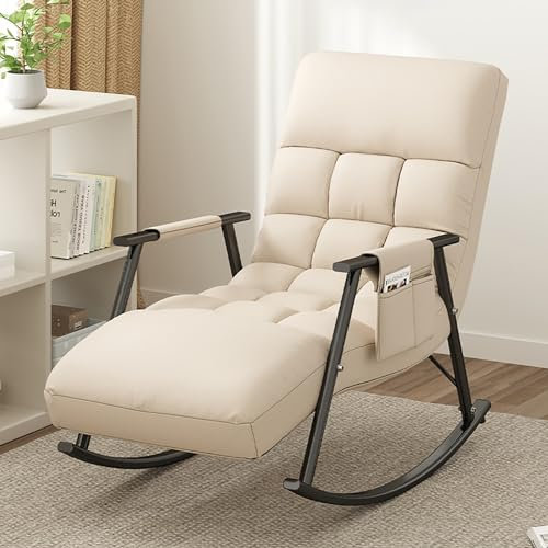 Relaxstuhl für Wohnzimmer Modern Relaxliege Garten Extra groß Gartenliege Ergonomische Relaxsessel Schaukelsessel mit Verstellbarer Fußstütze für Wohnzimmer Schlafzimmer Balkon. (Color : Beige, Size