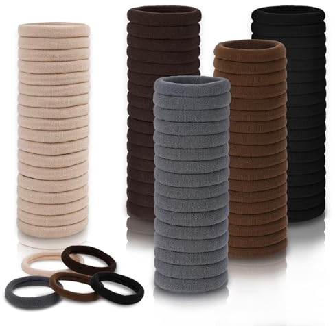 FVOLREM Hair Ties, 100 PCS No Damage Hair Elastics Hair Accessories for Women Girls, Thick Seamless Hair Ties, Neutral Color, 5 Colors Included: Black, Brown, Gray, Carnation, Light Brown