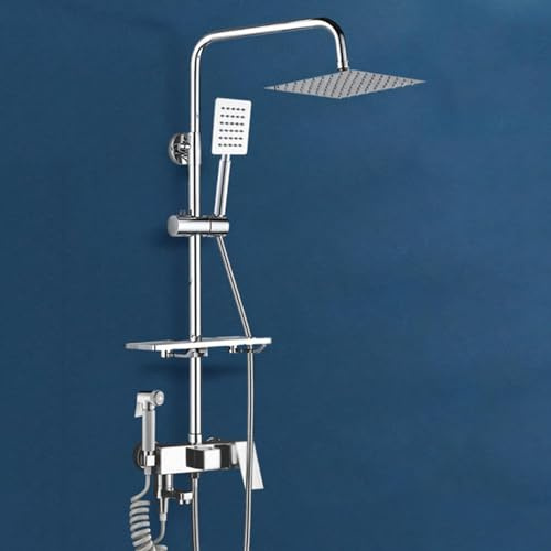 BiaoTeng Colonne Douche Salle De Bain Avec Mitigeur chrome Fixation Murale Colonne De Douche Rotatif à 360° Hauteur Réglable Ensemble Douche Et Douchette, chrome