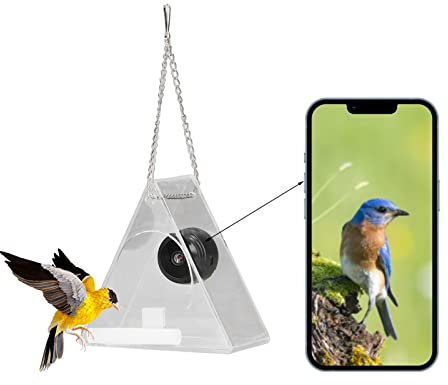 BORDSTRACT Hanging Feeder Transparent with Camera Home Pet Feeder, Garden Wild Feeding Food Station, Window Bird Feeder Birdhouse with Camera for Close-up Photography and Video Recording (triangular)