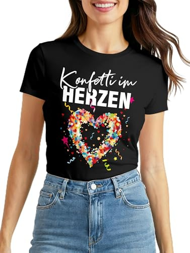 MoonWorks® Damen T-Shirt Fasching Karneval Konfetti im Herzen Kostüm-Ersatz Verkleidung Funshirt Frauen