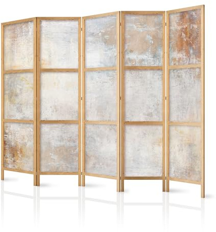 murando - Paravent Raumteiler Holz Abstraktion, 225x172 cm, 5-teilig, Büro | Mobiler Sichtschutz, sofort einsatzbereit, Holzrahmen, ideal fürs Wohnzimmer oder Büro, geruchsneutral, lichtbeständig