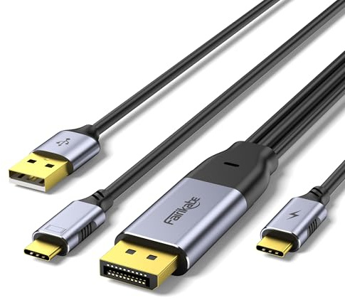 fairikabe DisplayPort-zu-USB-C-Kabel 3 m 4K@60Hz, unidirektionale DisplayPort-Quelle zu USB-C-Monitordisplay für Studiodisplay, tragbaren Monitor-Touchscreen, USB-C-Monitor usw.