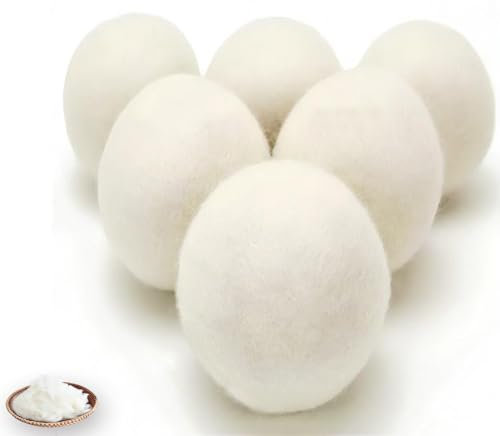 Trocknerbälle aus Wolle, Waschbälle, natürlicher Weichspüler, Alternative zu Trocknertüchern, flüssigen Weichmachern und Kunststoffbällen, 6 Stück, plus 10 g Lammwolle zum Befüllen