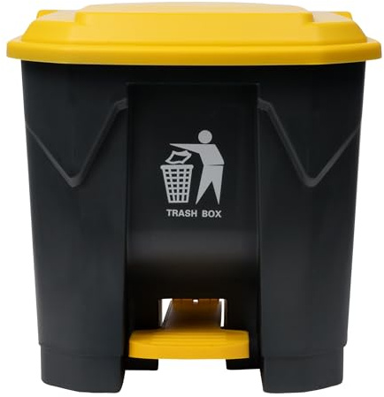 Restaurantware-RW Clean 8 Gallon Garbage Bin, 1 Step-On Trash Can with Foot Pedal - Hinged Lid, Easy to Assemble, Dark Gray Plastic Waste Bin, Compact, for Bedroom, Office, Or Kitchen