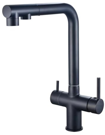 ZYCDP Rubinetto Lavabo Cucina 3 Vie, Miscelatore Cucina 3 Vie con Doccetta Estraibile, 3 in 1 Rubinetti Cucina per Acqua Potabile a Doppia Leva, Nero