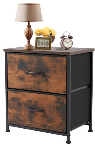 Sweetcrispy Nightstand with 2 Storage Drawers, 20 Height Small Bed Side Furniture End Table, Wooden Top Fabric Cabinet Kids Night Stand Mini Dresser for Bedroom, Closet, Entryway, Dorm