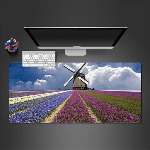 QiHon Mouse Mat Large Gaming Mouse Pad 23.6x15.7x0.12 inch with Anti-Skid Rubber Base, Soft, Comfortable and Durable XXL Desk Mat for Gamer Office & Home (Garden Windmill)
