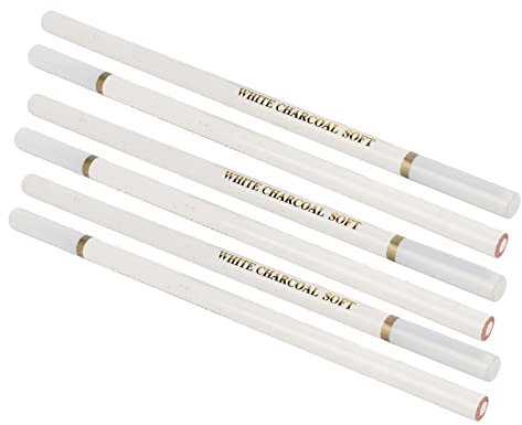 KIMISS Hochwertiges 6-teiliges Weißes Kohlestift-Set – & Umweltfreundliche Skizzenstifte in Weich, Mittel und Hart – Hochglänzendes, Mischbares Kunststift-Set für Künstler, Anfänger und