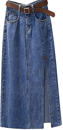 Jupe Longue Jean Femme Taille Haute Fente Jupe Chic Et Elegant Avec Poches Extensible Coupe Slim Jupe Trapeze Ample Et Respirant ExtéRieur DéContractéE