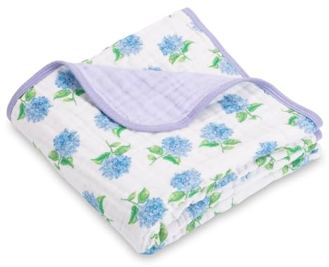 LollyBanks Muslin Baby Blanket 100% Organic Cotton, Muslin Quilt Lightweight, Toddler Blanket for Girls, 6 Layers Baby Blankets 47x 47, Soft Nursery Receiving Blankets (Hydrangea Print)