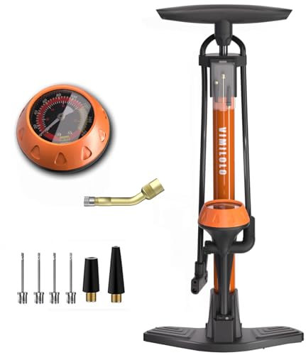Bike Floor Pump with Gauge, Bicycle Pump with Dual Presta & Schrader Valve Head, 160 Psi High Pressure Bicycle Tire Inflator, Portable Hand Air Pump for Road & Mountain Bikes, Strollers and Balls