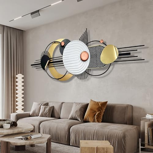 ERMOFAV Große Wanddekoration, 3D-abstrakte Metall-Wandkunst für Wohnzimmer, 150 cm | 149,9 x 53,3 cm Metall-Wanddekoration mit mehrlagiger Metallstruktur, Montagematerial, Zwei-Wege-Display