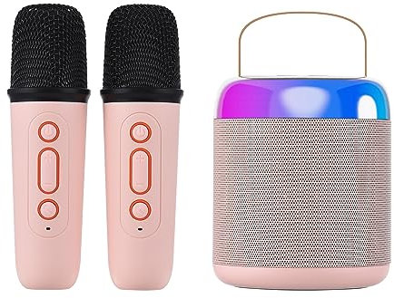 Solinder Mikrofon Tragbares Mikrofon- und Soundbox-Set, Mini-Karaoke-Maschine, BT-Lautsprecher mit 2 Mikrofonen, kabelloser Heim-Außenlautsprecher, wiederaufladbare Sprachbox und Handmikrofon,